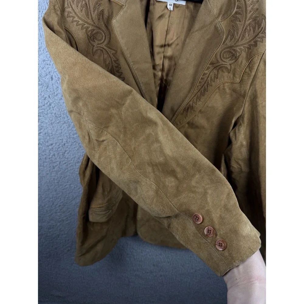 Scully Western Two Button Jacket Leatherwork Brown Suede Blazer Size L
